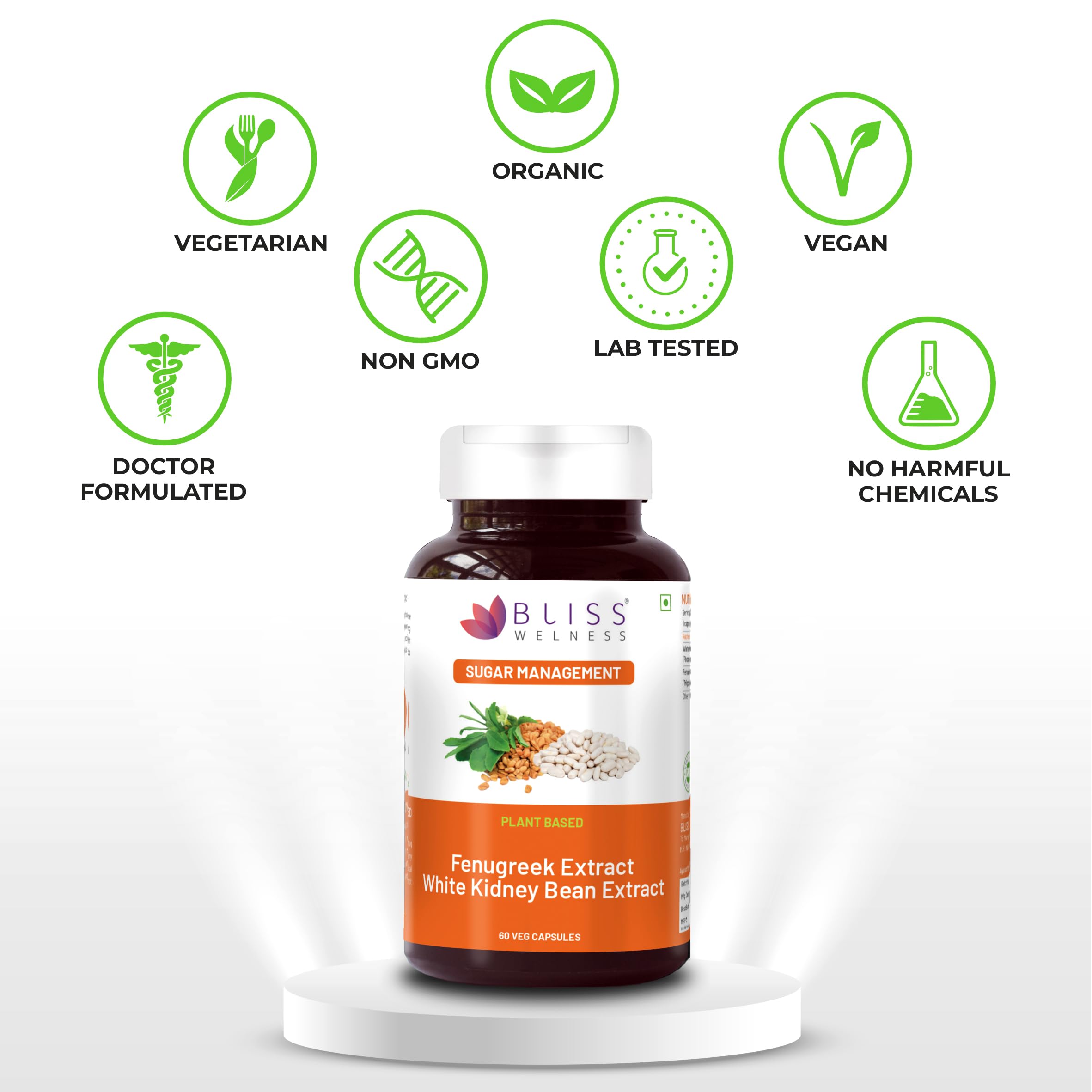 Bliss Welness Blood Sugar & Weight Management | Pure Fenugreek Extract 3X Saponins + White Kidney Bean Extract Carb Blocker | Gut Hair Skin Health Sugar Management Supplement - 60 Veg Capsules — Amazon image 7