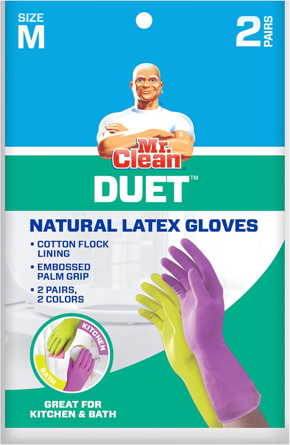 Mr Clean Duet (S) Glove, Small (Pack of 2), Purple/Green : Health & Household
