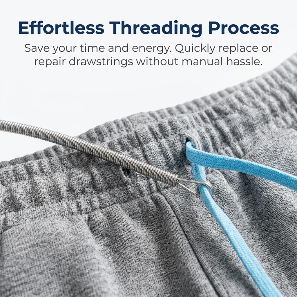 2 Pcs Spring Drawstring Needle Threader Tool Set, Metal Easy Rope and Elastic Threader for Hoodies, Sweatpants, Waistbands, DIY Sewing Repairs, Drawstring Replacement Clip with Round Head Design