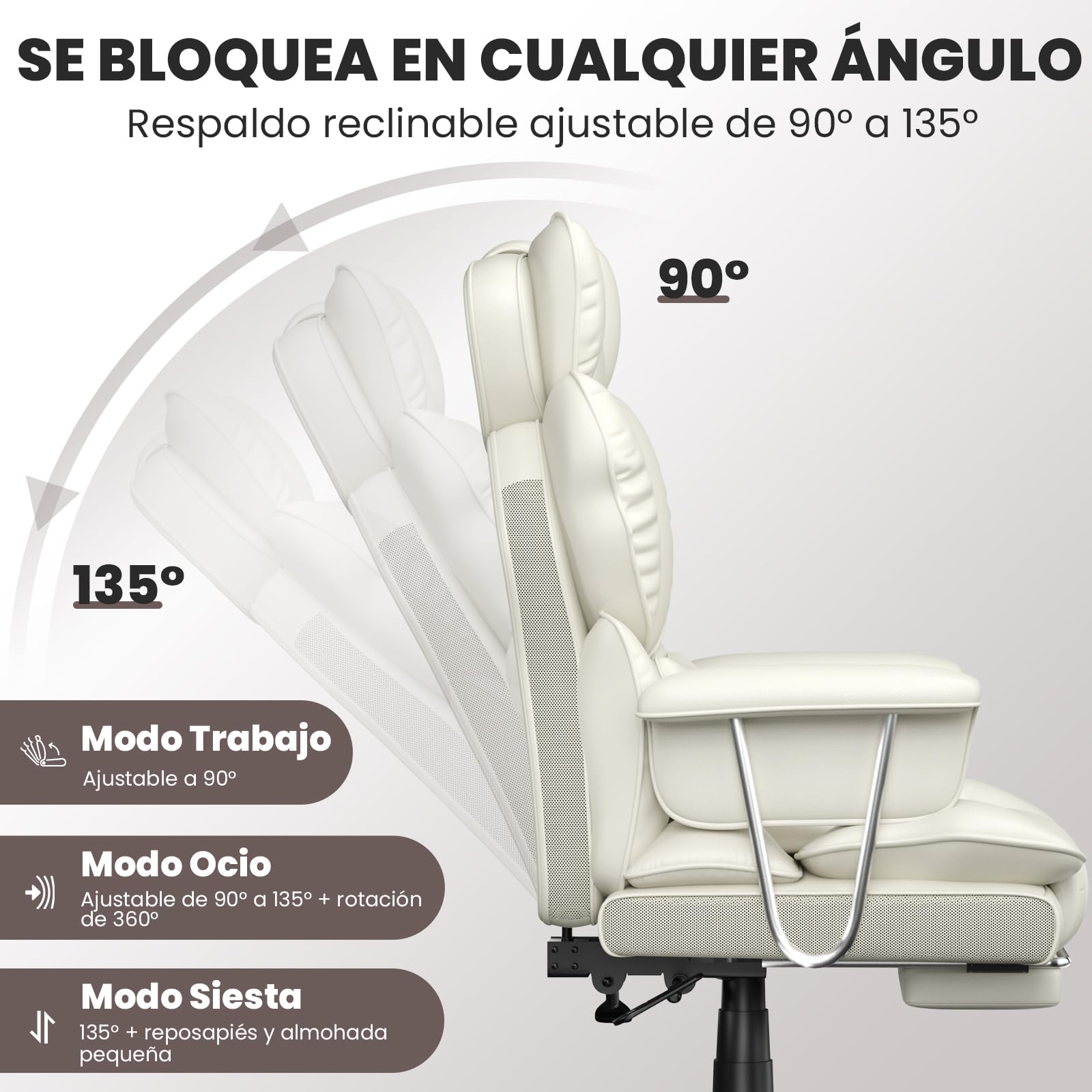 rattantree Sillón Ejecutivo ergonómico con reposapiés, Silla de Oficina Piel sintética con Respaldo Alto, Silla Escritorio para Oficina y teletrabajo, Blanco