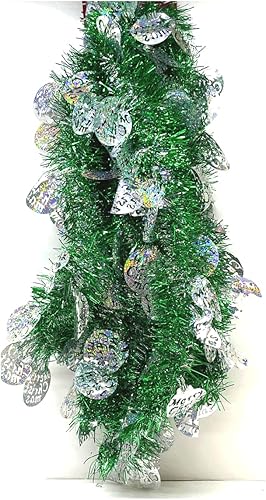 Guirnalda de oropel verde y plateado de Feliz Navidad 8 pies 2 piezas