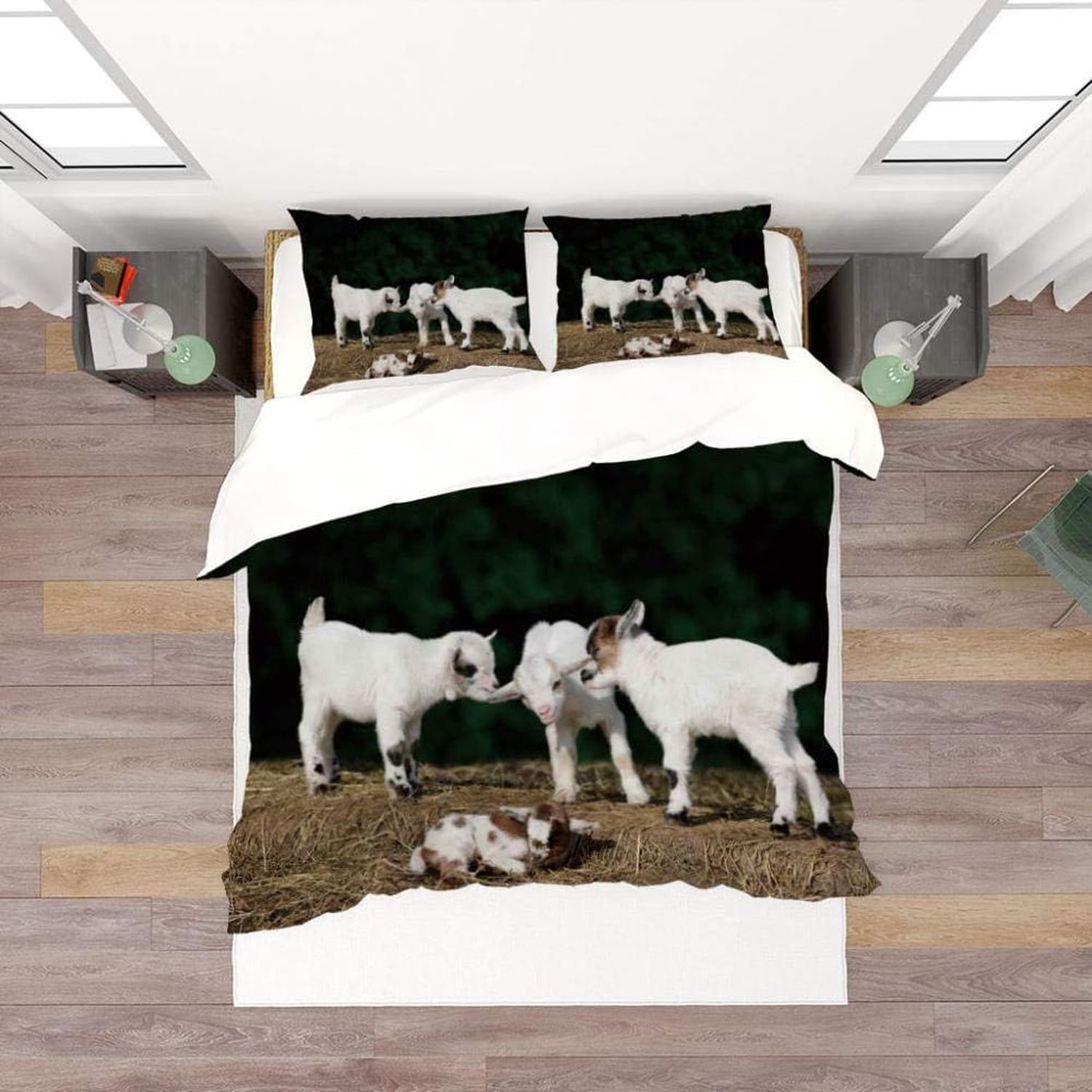 Duvet Copripiumino Bianco e Nero Capra con 2 Federe 50x75 cm Stampa 3D Lenzuola Coperte Letto con Chiusura Lampo per Bambini, Morbido Microfibra Biancheria Lett