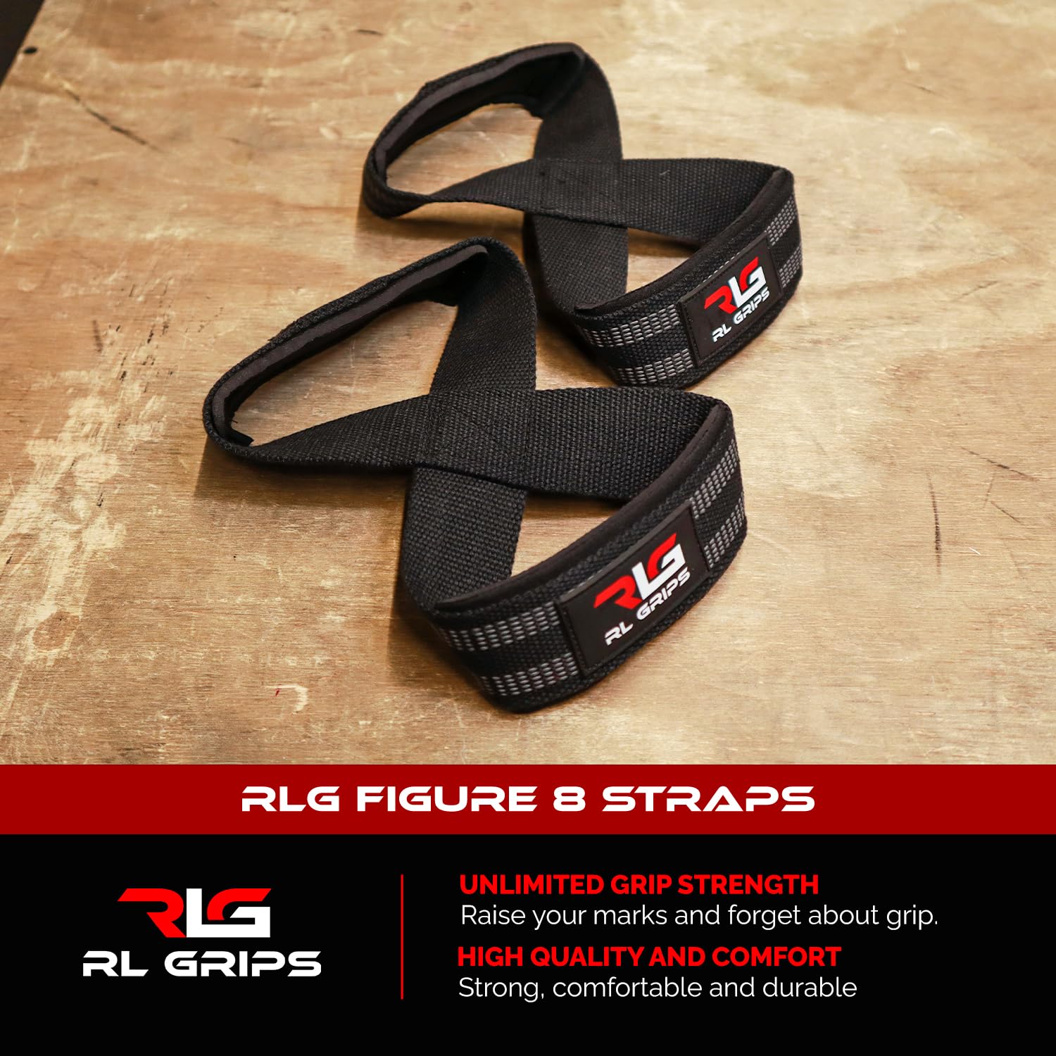RL Grips - Straps 8 Gym do Podnoszenia Ciężarów i Profesjonalnego Powerliftingu z Wyściółką – Paski Chwytne w Kształcie Ósemki do Siłowni i Fitnessu, Idealne do Martwego Ciągu i Kulturystyki