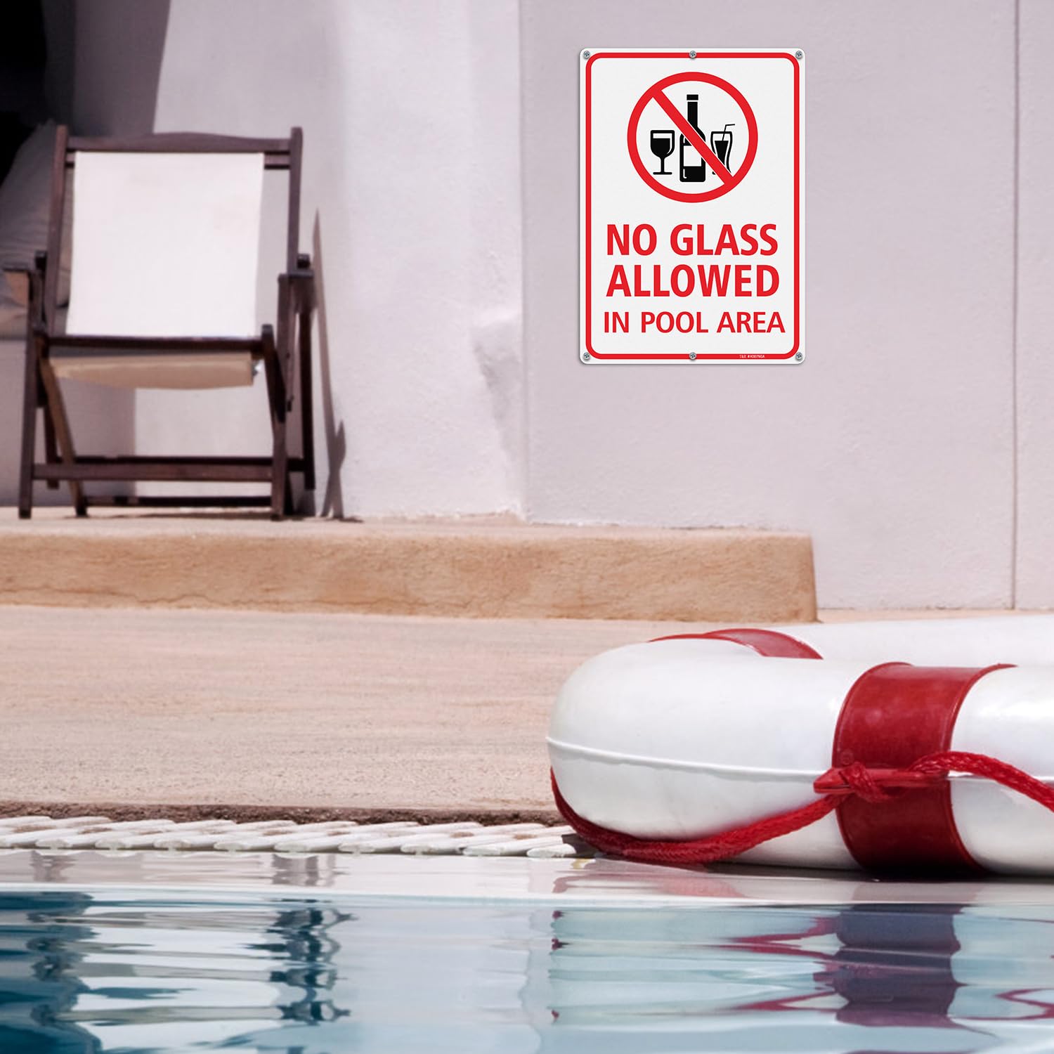 T&R Lot de 2 panneaux « No Glass Allowed In Pool Area » - 35,6 x 25,4 cm - Aluminium lourd .040 antirouille - Réfléchissant, imperméable, résistant aux intempéries et à la décoloration, 6 trous