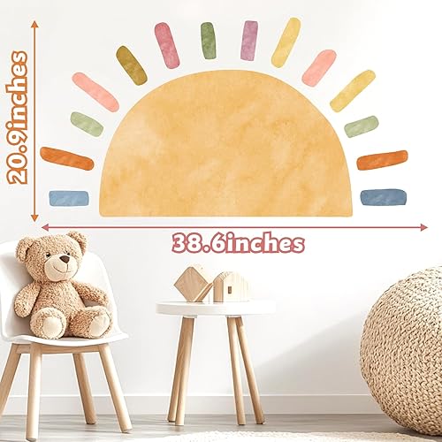 Miniatura 5 de Calcomanía de pared de acuarela grande con sol, diseño bohemio, para despegar y pegar, colorido arco iris, sol, calcomanías de pared extraíbles para