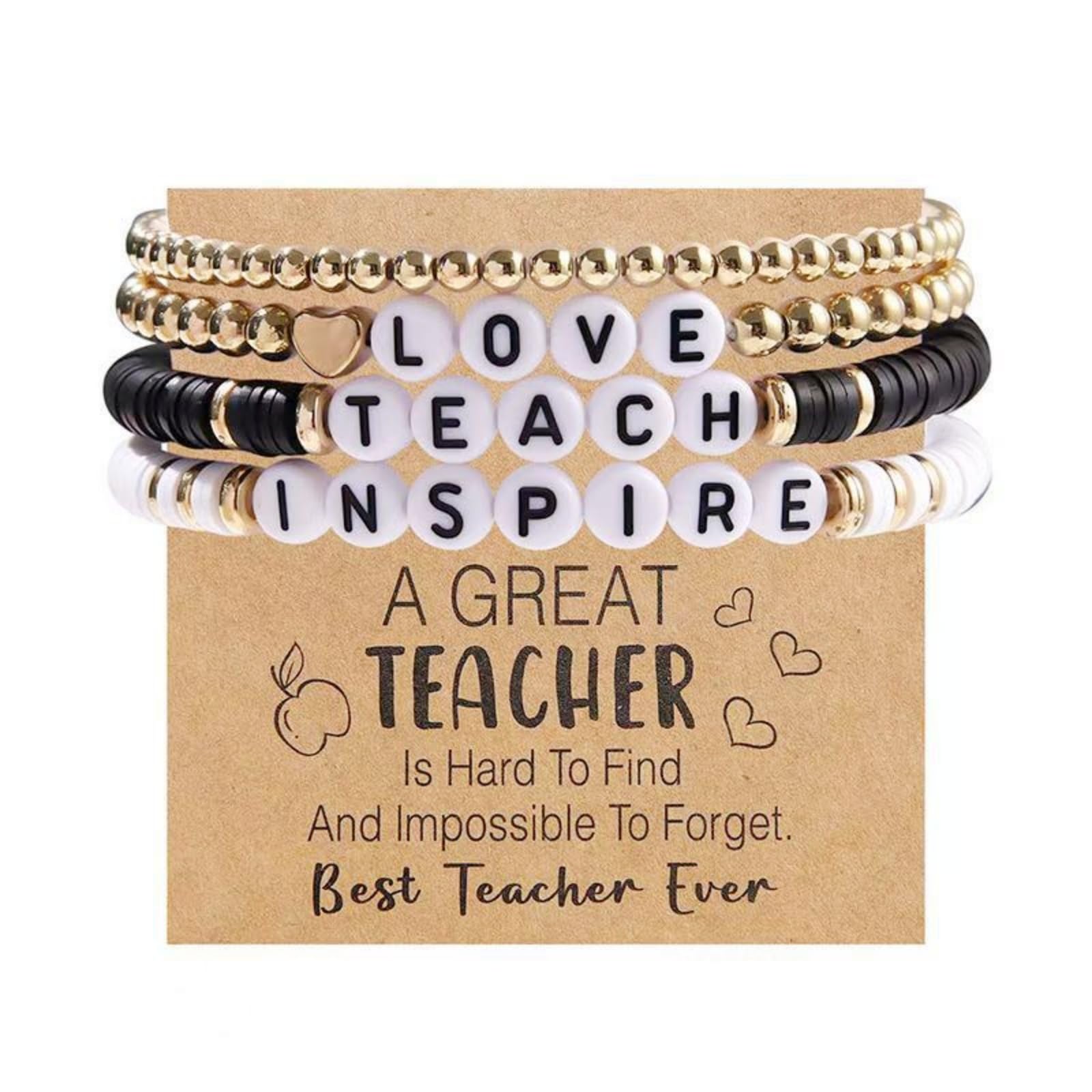 Beaded Teacher Stackable Bracelets for Women Bohemian Handmade Colorful Polymer Clay Love Teach Inspire Heishi Letter Stretch Bracelets for Teacher