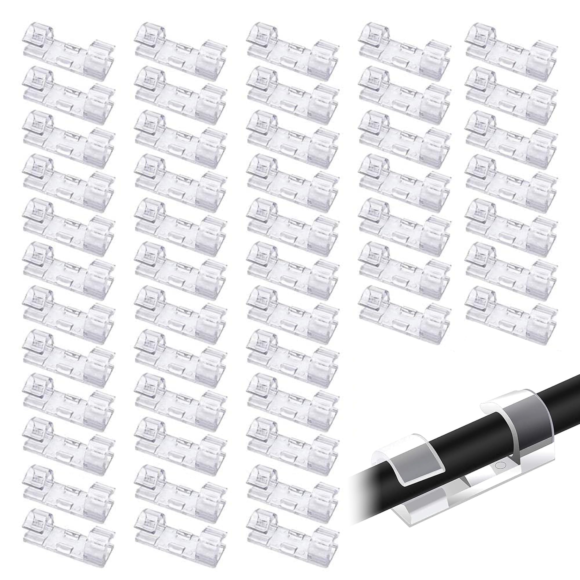 Homeaura 40 Pcs Cable Clips for Wire Management on Wall | Self-Adhesive Wire Organizer Clips for Wall Desk Office Home | Heavy Duty Cable Clips for Laptop Computer | Transparent Wire Clips (9mm)