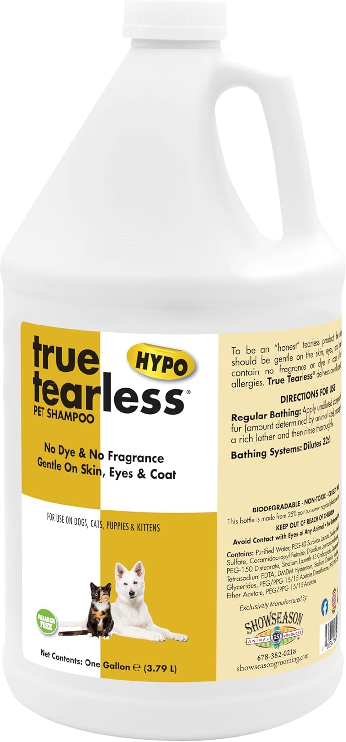 ShowSeason True Tearless® Pet Shampoo 1 Gallon | Hypoallergenic and Extremely Mild | Contains No Dye or Fragrance | Cruelty-Free | Paraben-Free | Biodegradable and Non-Toxic | Made in The USA