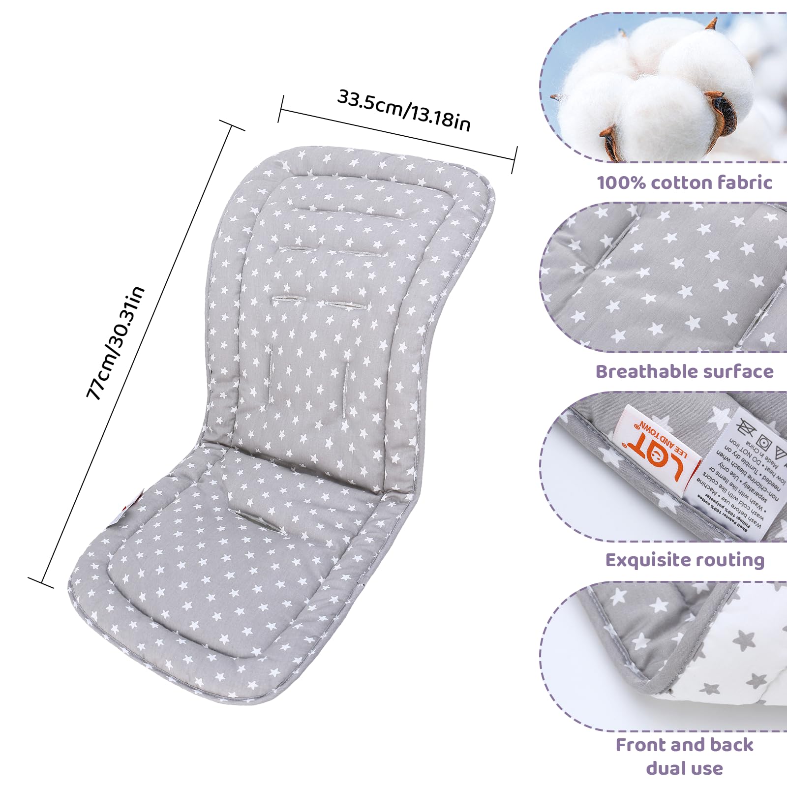 LAT Universal Pram Liner, Baby Pushchair Seat Liners, Cotton Double-Sided Use Baby Stroller Cushion Pad - Image 4