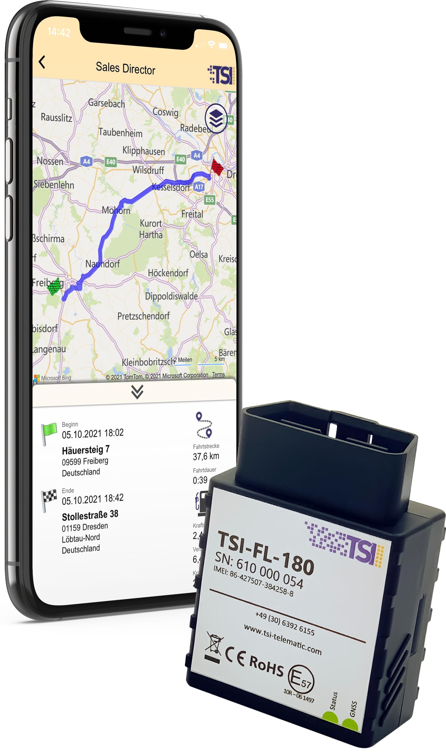 TSI Automatisches KI-Fahrtenbuch mit GPS-Ortung/OBD2 (24 Monate)
