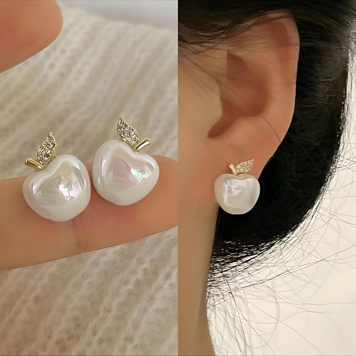 Small Apple Stud Earrings for Women Red Enamel Apple Stud Earrings Christmas Eve Jewelry - Image 3