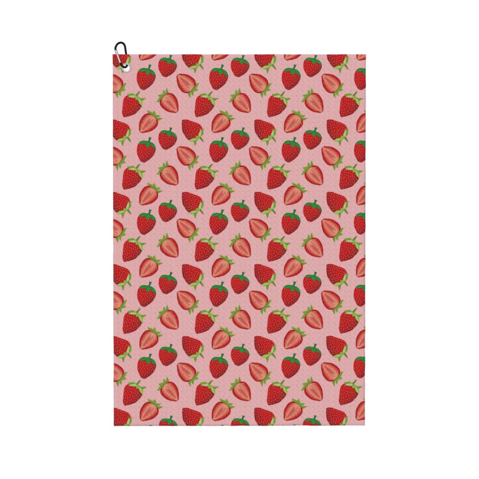 AOOEDM Strawberries Print Golf Towel with Carabiner Clip Absorbent Microfiber Golf Towel for Cleaning Golf Ball Club Putter Iron for Golf Bag Trolly Belt Loop 16" X 24"