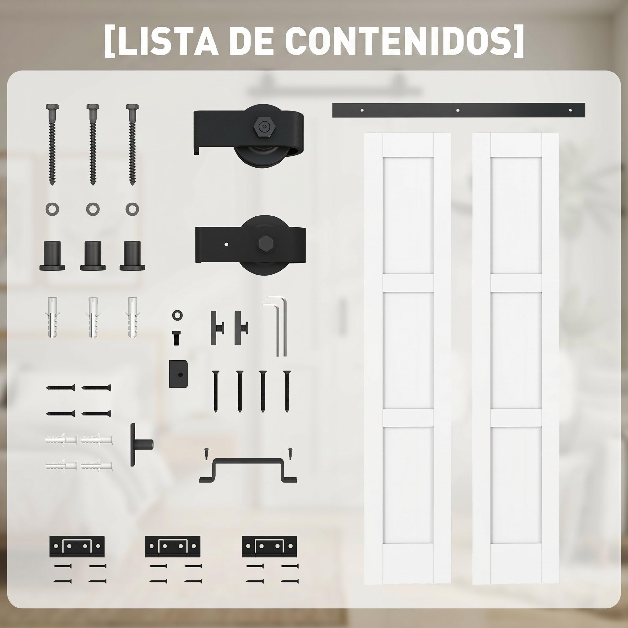 HOMCOM Puerta Corredera Plegable con Herrajes 91,4x213,4 cm, Puerta Corredera Interior con Rodillo, Riel de Acero, Guía de Suelo, Manija, para Baño, Salón, Sala de Estar, Blanco