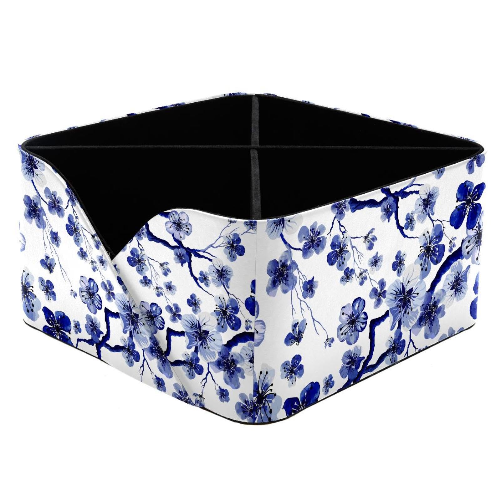 KengjuTesu Branch Cherry Blossom Natural Watercolor Pattern Desktop Organizer Pen Holder, Rectangular Pencil Cup for Office, Study and Makeup Stations