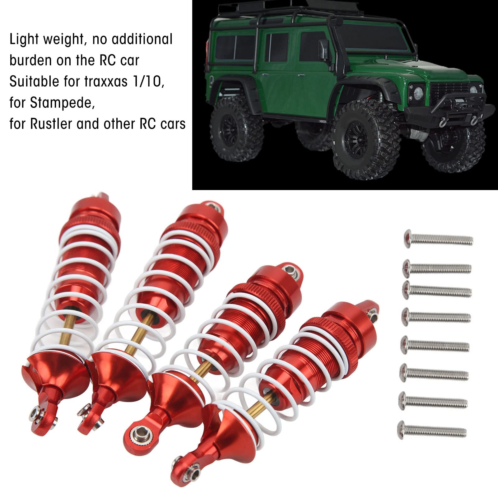 Amortiguador RC delantero trasero aleación de aluminio reemplazo RC coche resorte amortiguador para vehículo 1/10 (Roja)