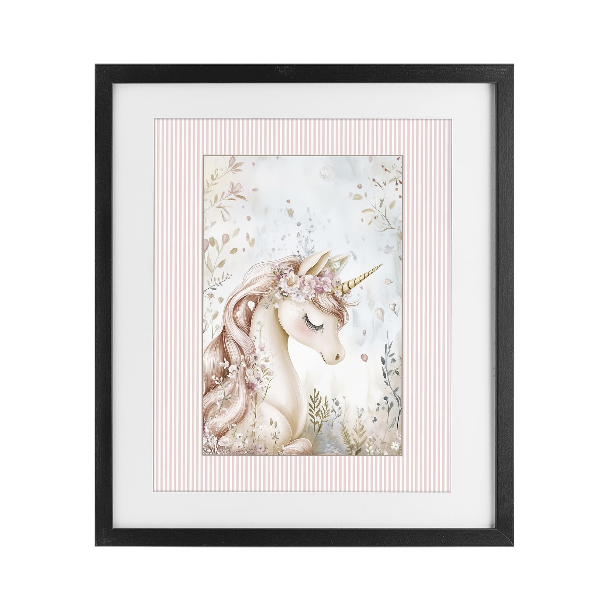 Stupell Industries Whimsical Pastel Unicorn Floral 'Enchanted Dreams Unicorn', Framed Print Under Glass, Black, 17 X 21 Inches, Easy To Hang And Sturdy, Made In Usa, By Christine Simpson Art