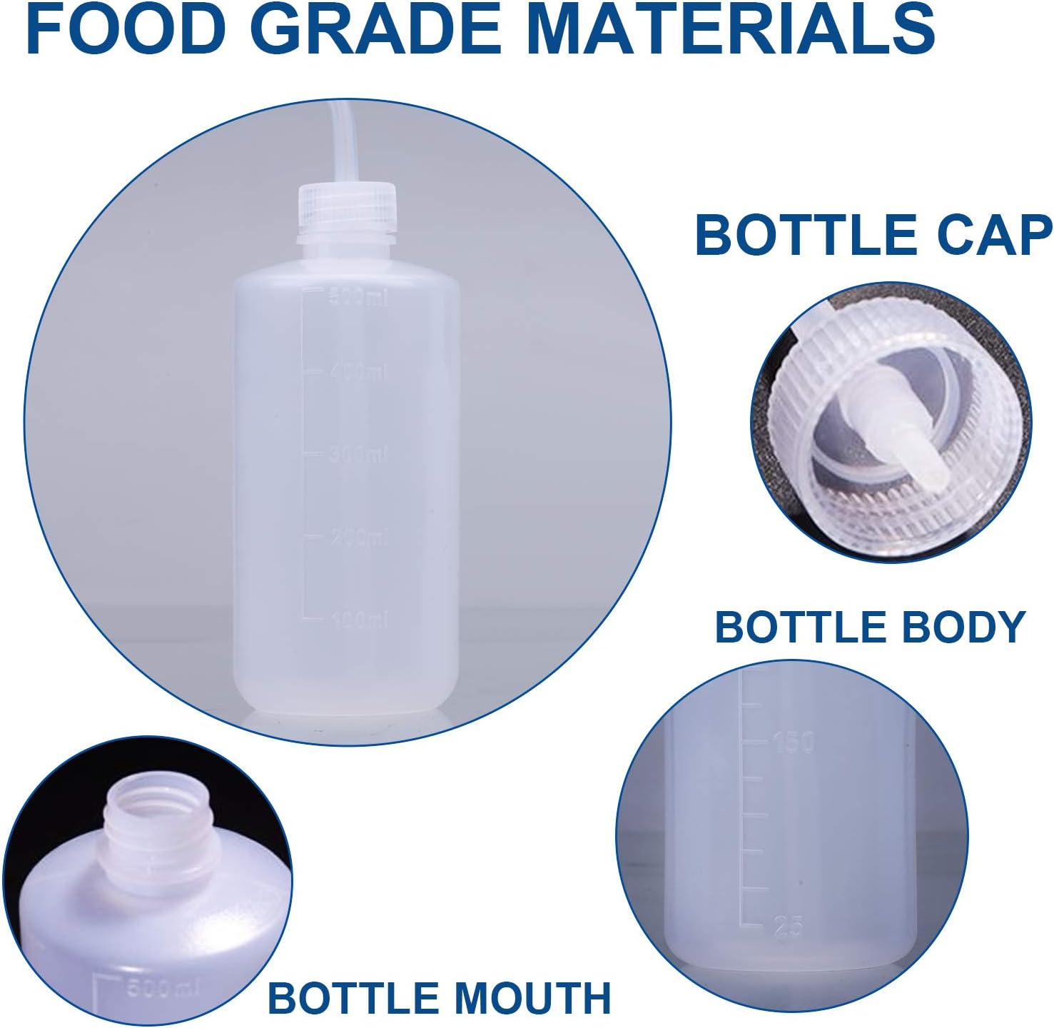 Wash bottle, 3 Pack LDPE Squeeze Bottles, Safe Plastic Low Density Polyethylene Watering Bottle Tattoo Wash Bottle with Narrow Mouth, for Chemistry, Industry, Lab & Gardening, 500ml / 17oz, 250ml / 8.5oz, 150ml / 5.1oz