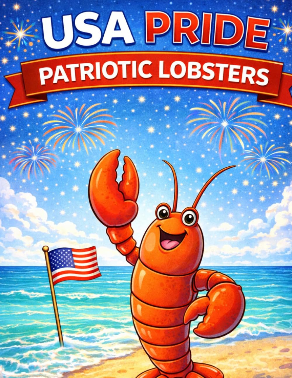 USA Pride Patriotic Lobsters Coloring Book for Kids: 50 Fun and Easy American Ocean Scenes with Lobsters, Lighthouses, Beaches, and Flags | Cute Patriotic Sea Animals for Boys and Girls