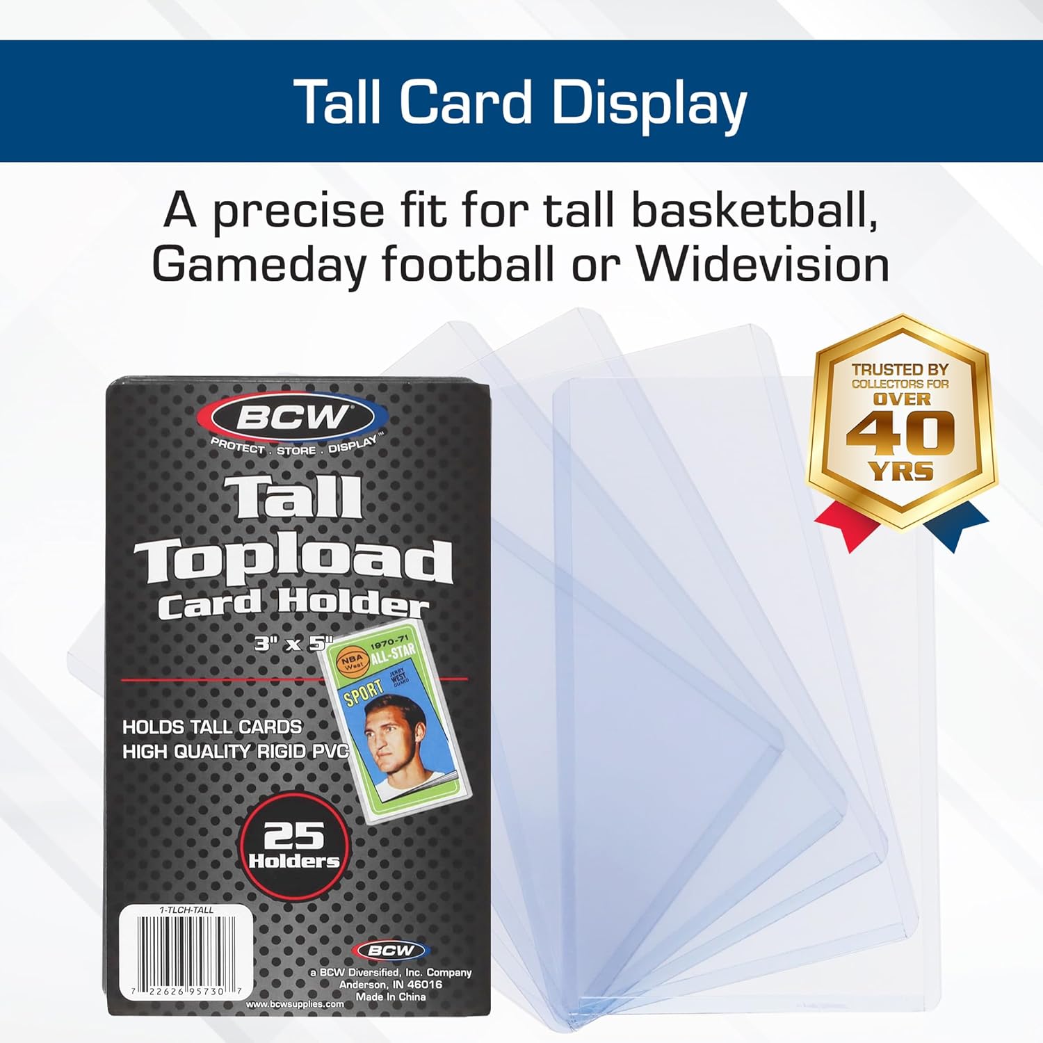 BCW Tall Card Topload Holders – 25 Pack | Premium Top Loaders for Sports Trading Cards | Fits Tall Basketball, Football, Widevision Cards | Clear Rigid Toploader Card Protectors