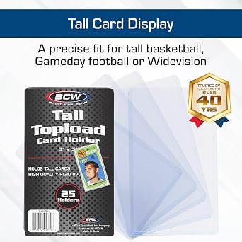 BCW Tall Card Topload Holders 25 Pack | Premium Top Loaders for Sports Trading Cards | Fits Tall Basketball, Football, Widevision Cards | Clear Rigid Toploader Card Protectors