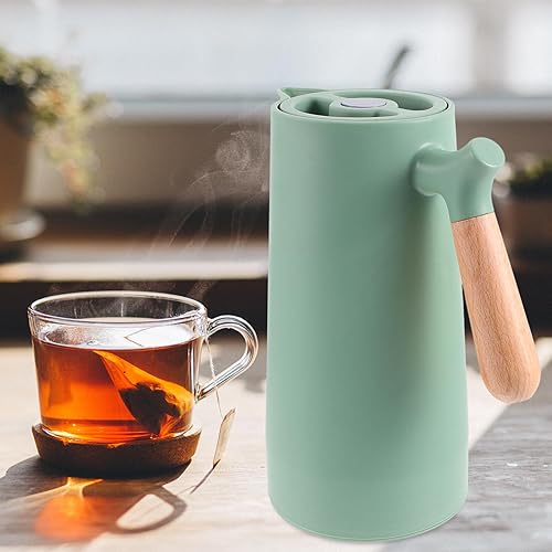 Miniatura 2 de Yardwe Jarra térmica, jarra de agua aislada, jarra térmica al vacío con forro de vidrio y mango de madera, para agua, té, café, bebidas calientes o