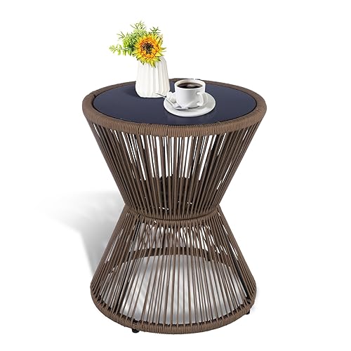 LEWIS&WAYNE Small Outdoor Side Table Patio 20’’ H Woven Rope