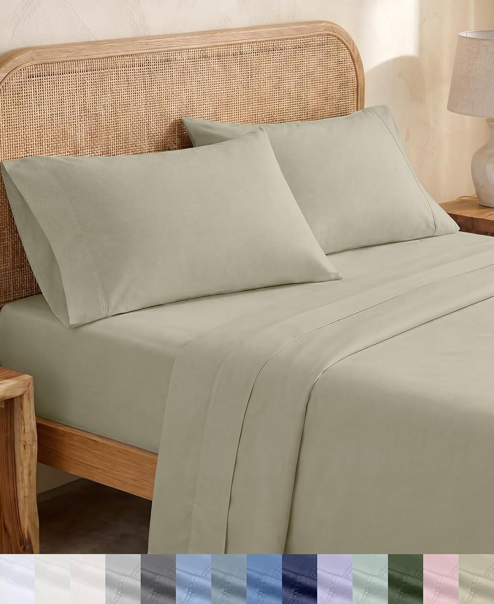 California Design Den 100% Organic Cotton Queen Bedsheets, Soft Taupe | GOTS Certified, Lightweight Crisp & Airy Percale For Hot Sleepers, 15" Deep Pocket, All-around Elastic, Easy Care