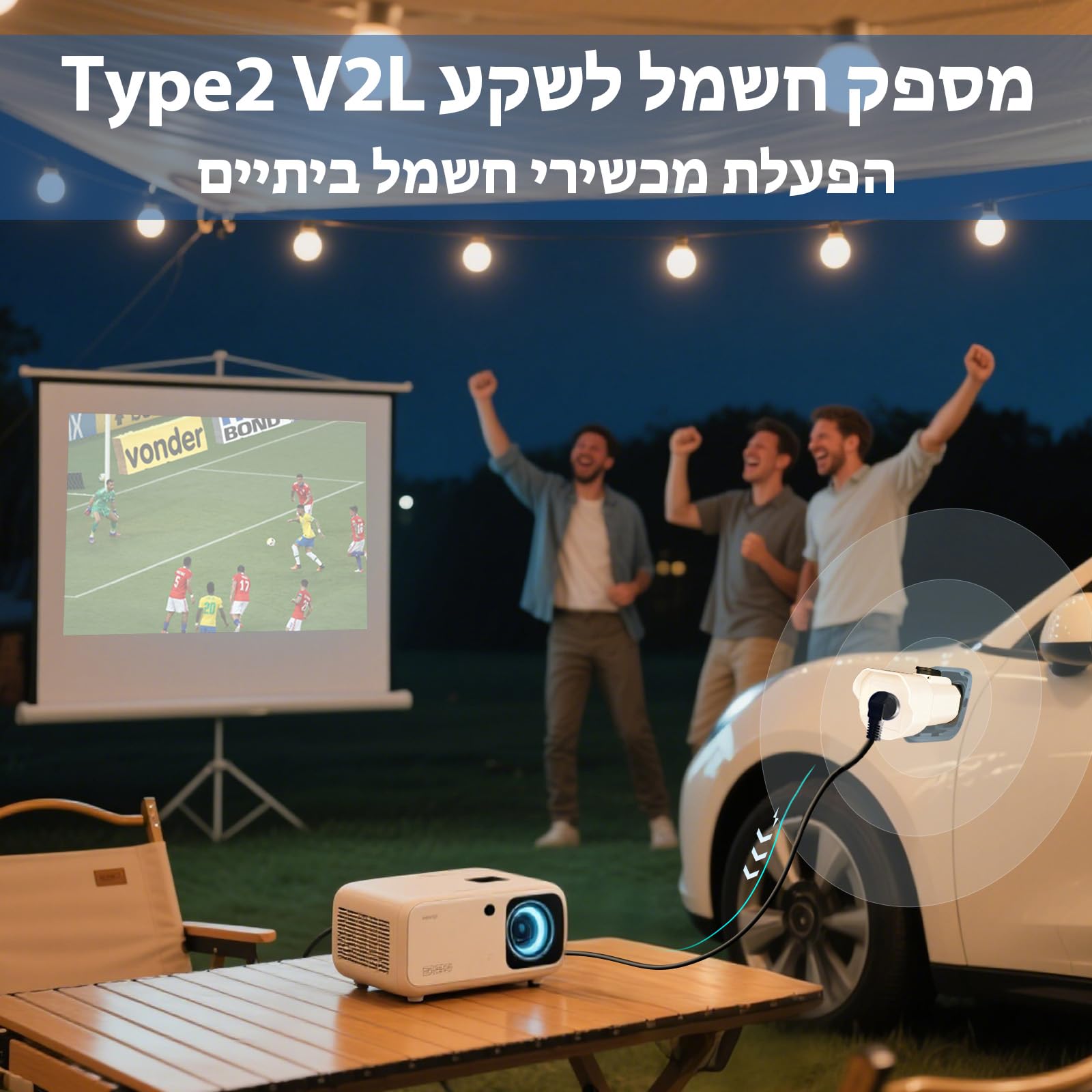 EVqiaoyi adapter do ogranicznika typu 2 V2L z izraelską wtyczką rozładowania przenośnego typu 2 do samochodu do 220 V (For Jaecoo 7 PHEV)