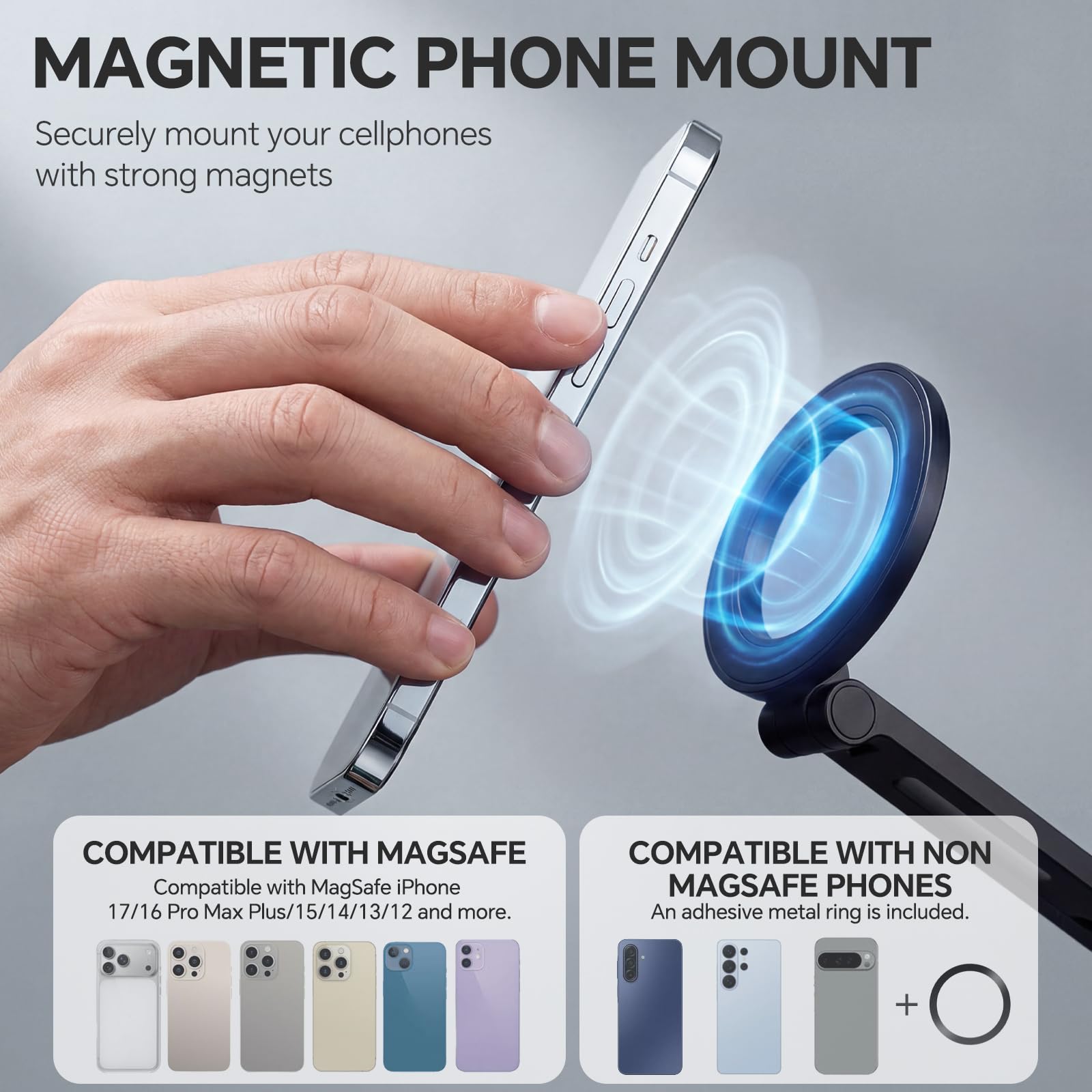 Soporte de trípode para teléfono con zapatos fríos, adaptador de trípode de metal para smartphone compatible con iPhone, soporte para teléfono celular multiángulo, agarre de teléfono de mano
