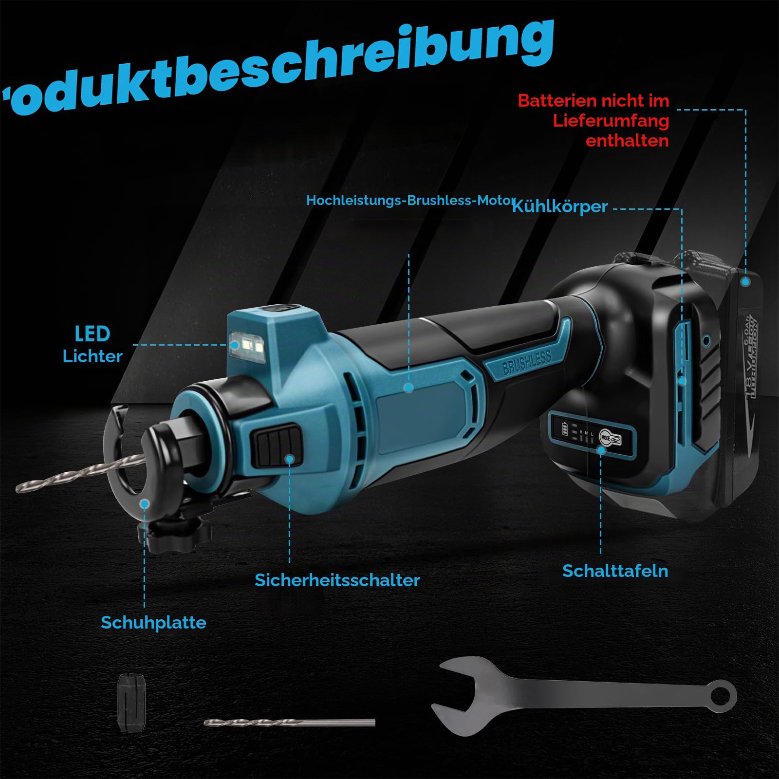 Akku-Rotationsschneider Trockenbaufräser für Makita 18V, Ohne Akku