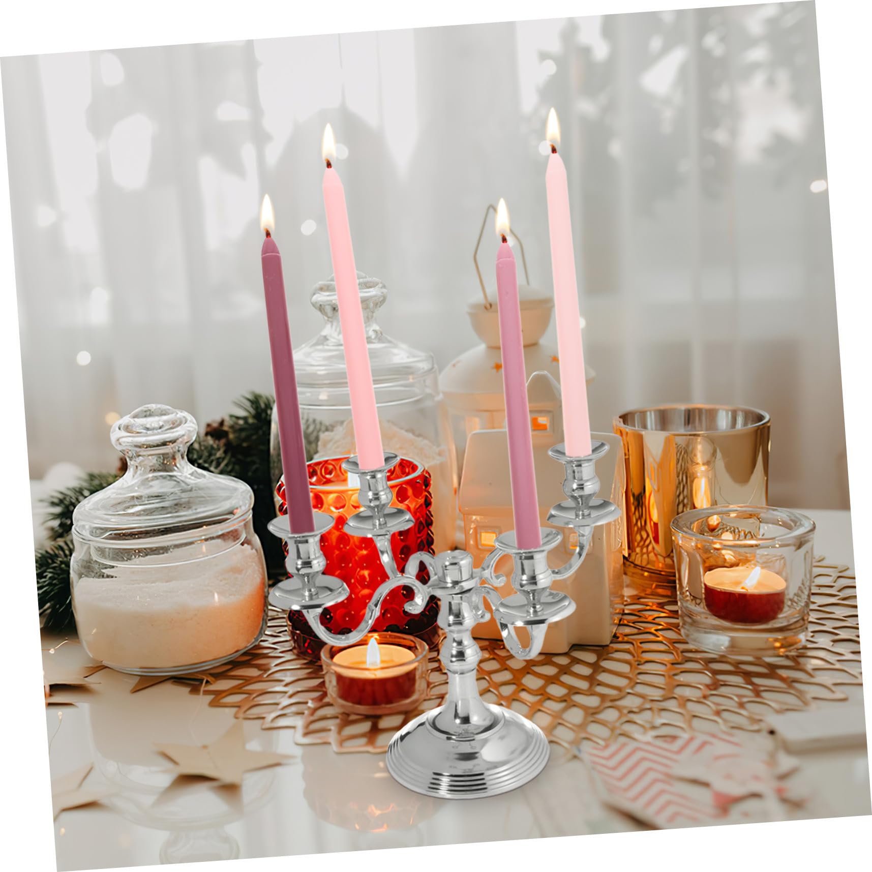 Housoutil Set 4 Candele Profumate Romantiche a lungo Palo Gradiente Rosa Fragranza Rosa Delicata Decorazione Atmosferica per Matrimoni e Feste