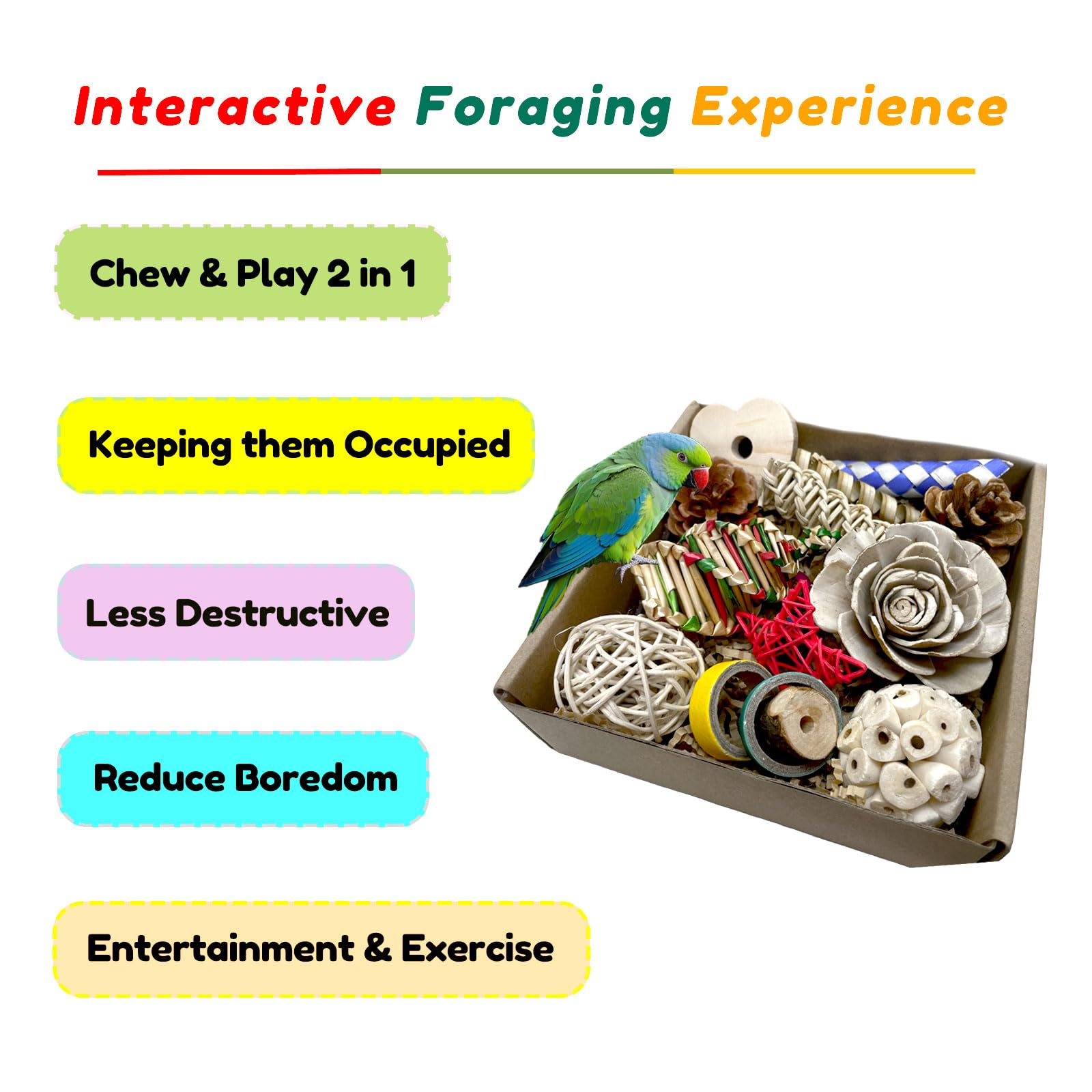 ExcyphrXyf Bird Toys Parrot Toys Natural Bird Foraging Box Foot for Parakeets,Cockatiels,Conures,Love Birds,and Other Small to Medium Birds (Medium) - image 2