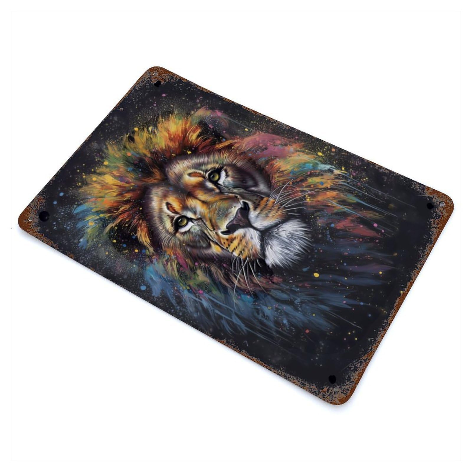 Garage Style Lion Painting Decorative Tin Sign 11.8"x7.9", Industrial Home Decor for Bar And Workshop