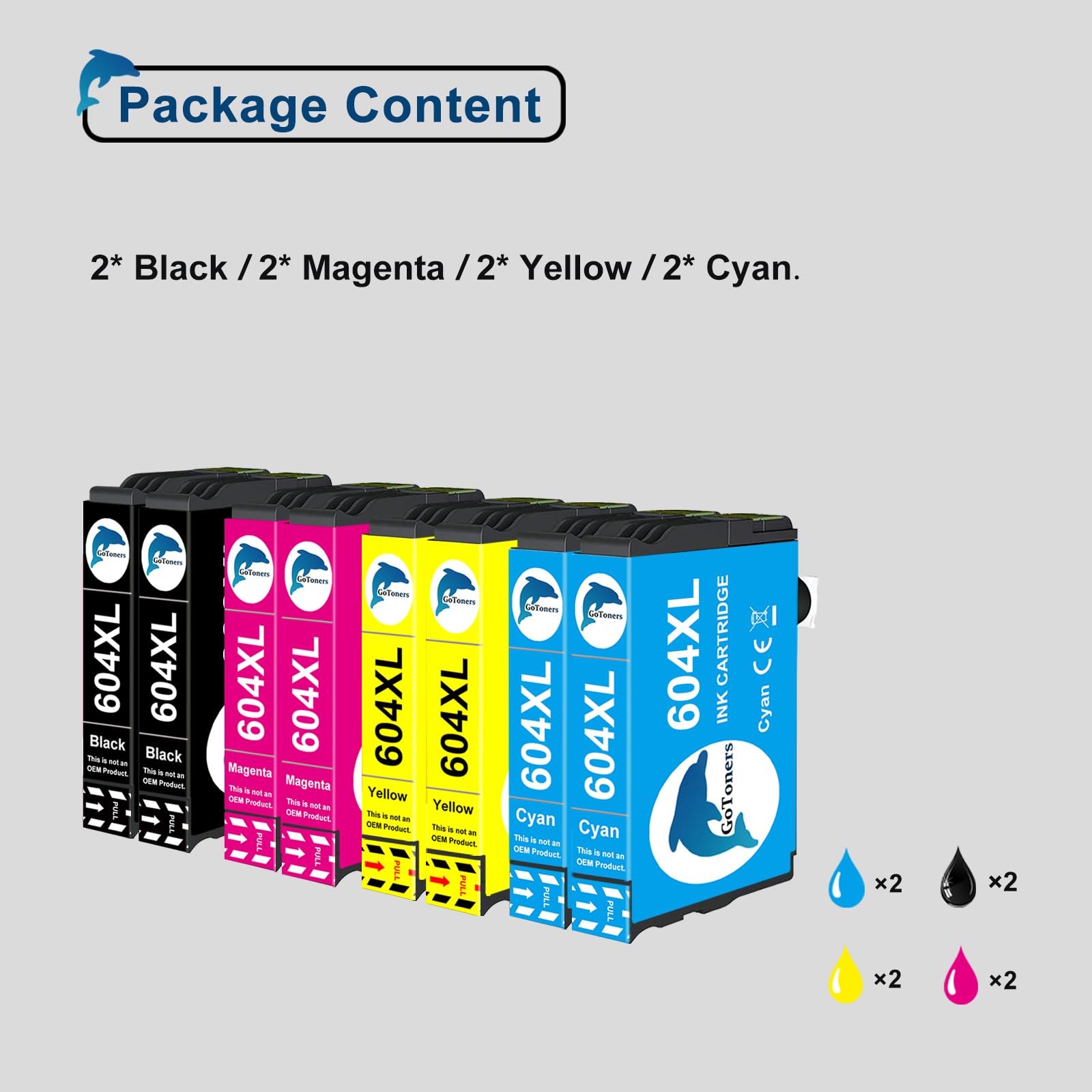 GoToners 604XL Cartucce Compatibili per Epson 604 XL Multipack per Expression Home XP-2200 XP-2205 XP-3200 XP-4200 Workforce WF-2910 WF-2930 WF-2950 (2 Nero, 2 Ciano, 2 Magenta, 2 Giallo)