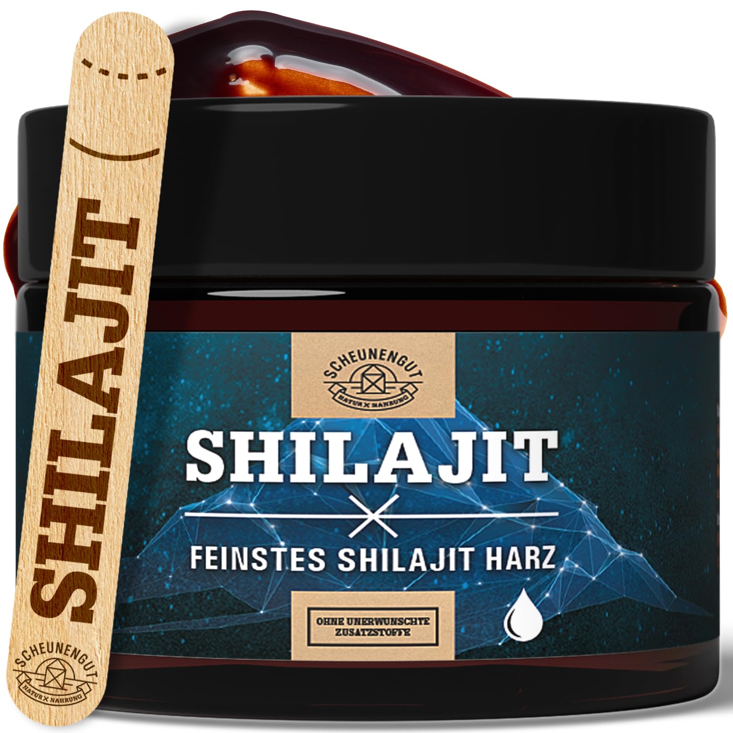 Shilajit Original Resin -WICHTIG: Zertifiziertes Shilajit Harz pur -50g- Herkunft 100% Himalaya aus Handernte +Dosierlöffel -Abfüllung in Deutschland- Laborgeprüft SCHEUNENGUT®