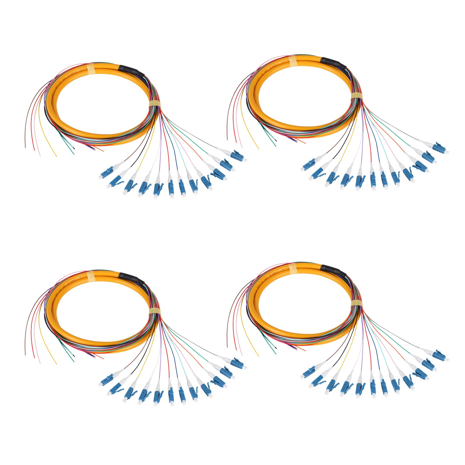 Lot de 4 câbles en fibre optique monomode (SM) 12 fibres LC UPC de 1,5 m LC monomode pour ingénierie réseau d'accès à fibre optique, lot de 4