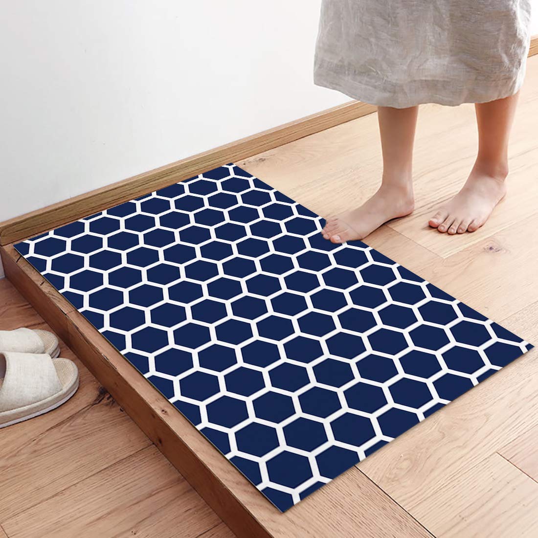 Amazon.com: Chic D Funny Doormat Welcome Mat Navy Blue Plaid Non