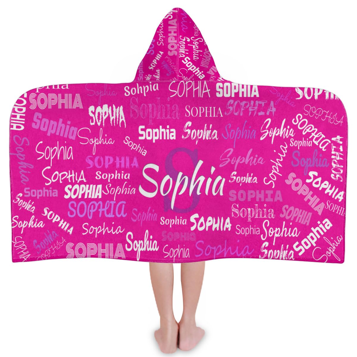 Mularoka Custom Name Beach Towel for Boys Girls, Kids Babies Personalized Name Hooded Beach Towel Quick-Drying for Beach, Travel, Camping, Seaside, Swimming, Rosy Pink Color Background