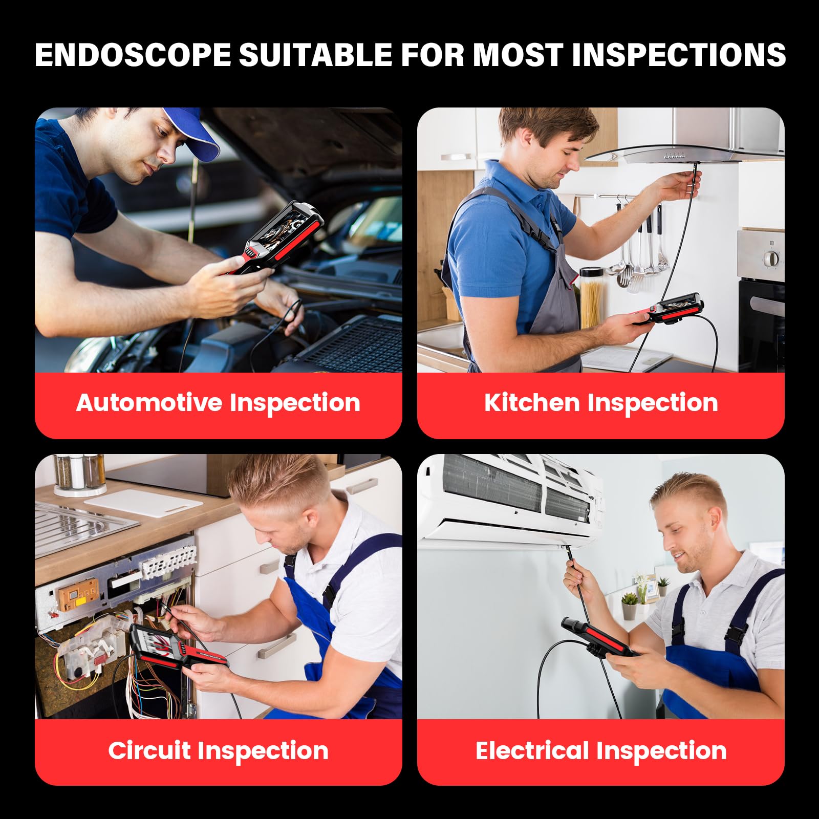 Cámara endoscópica de doble lente con luz: cámara de inspección de alcantarillado de 5 pulgadas, endoscopio industrial impermeable de 5 m, rango flexible para fontanería automotriz