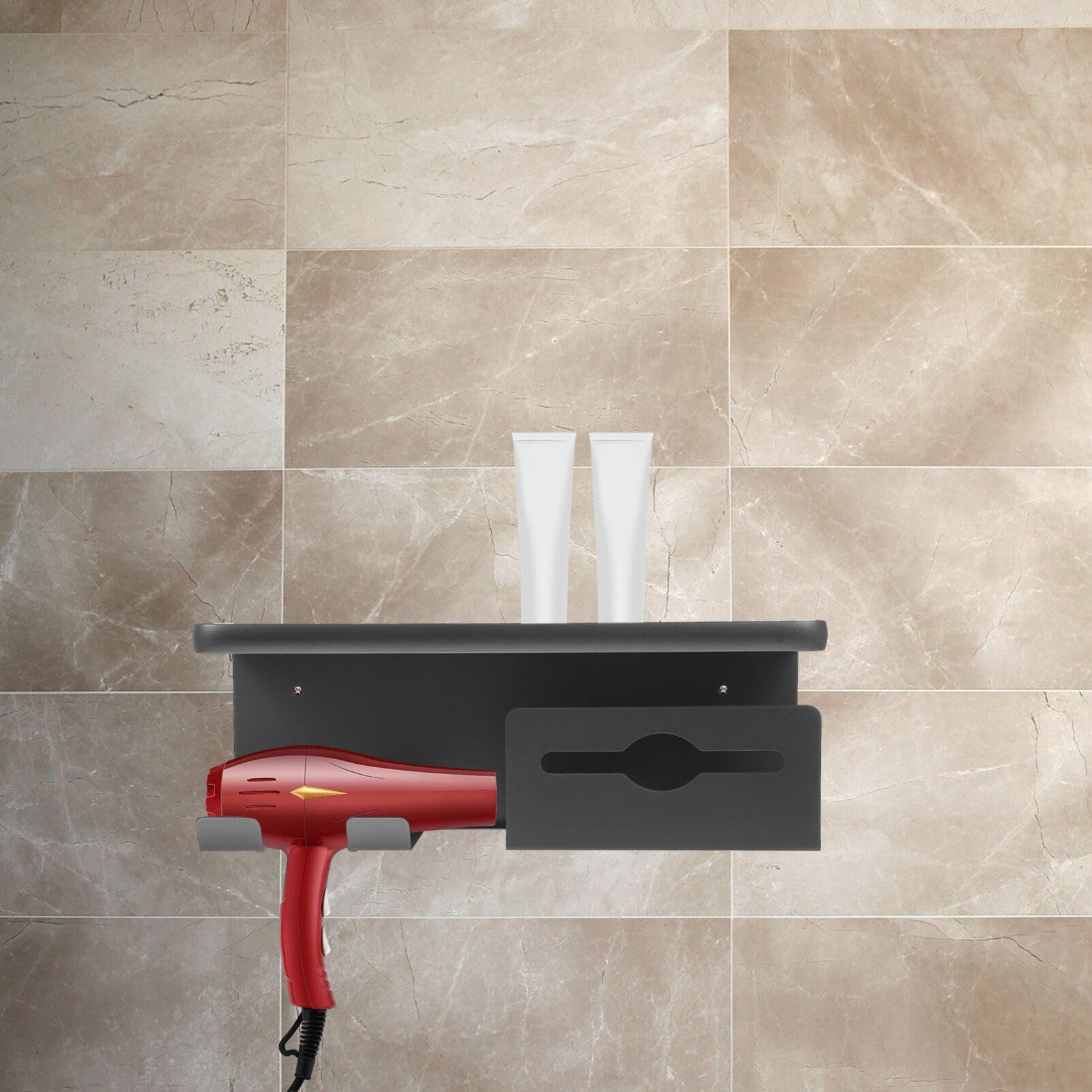 Soporte para Secador de Pelo de Pared en Acero Negro
