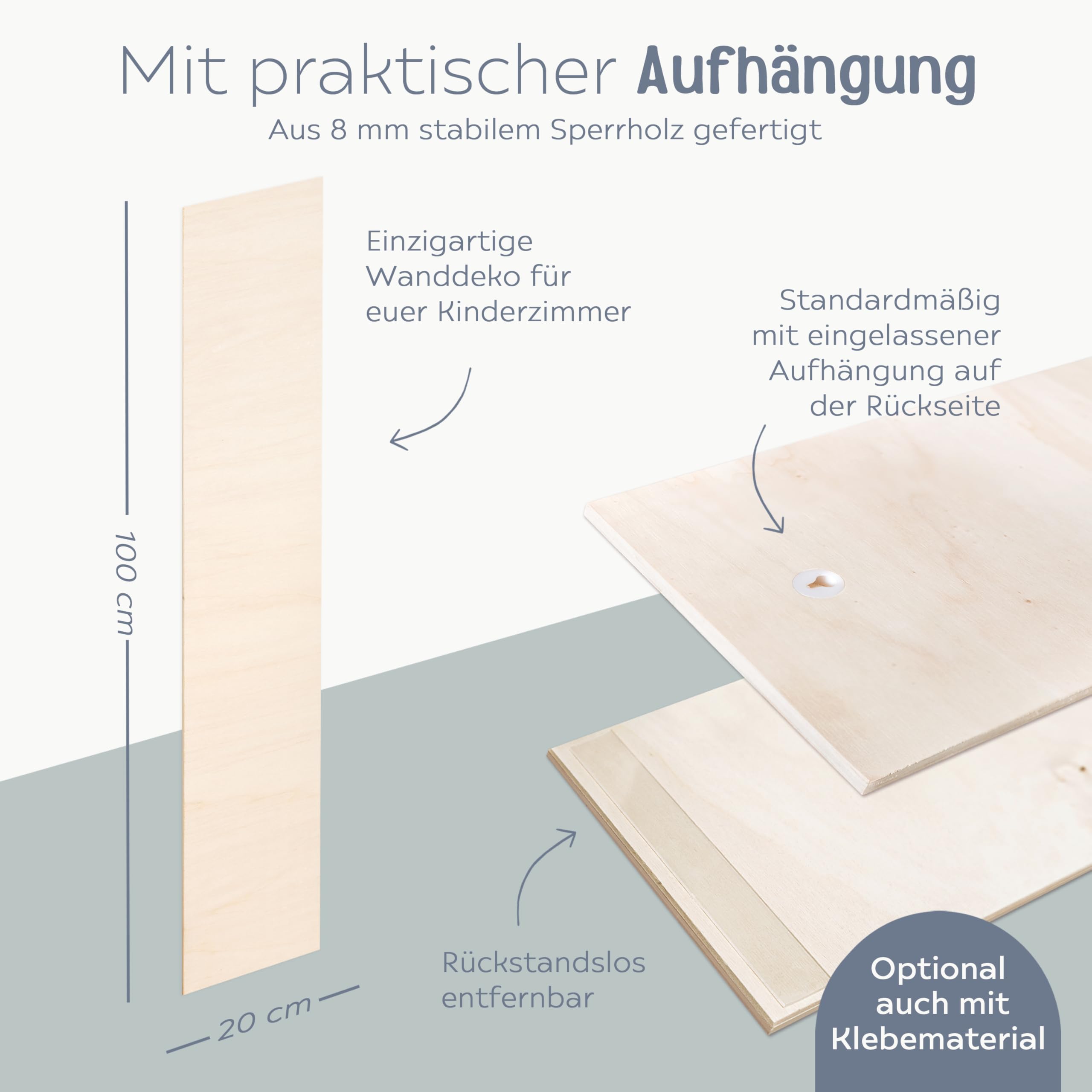 wunderwunsch® - Personalisierte Messlatte Kind Holz zum Kleben oder Aufhängen - Skala 70-140cm - Süße Dekoration für Baby- & Kleinkinderzimmer (Otter)