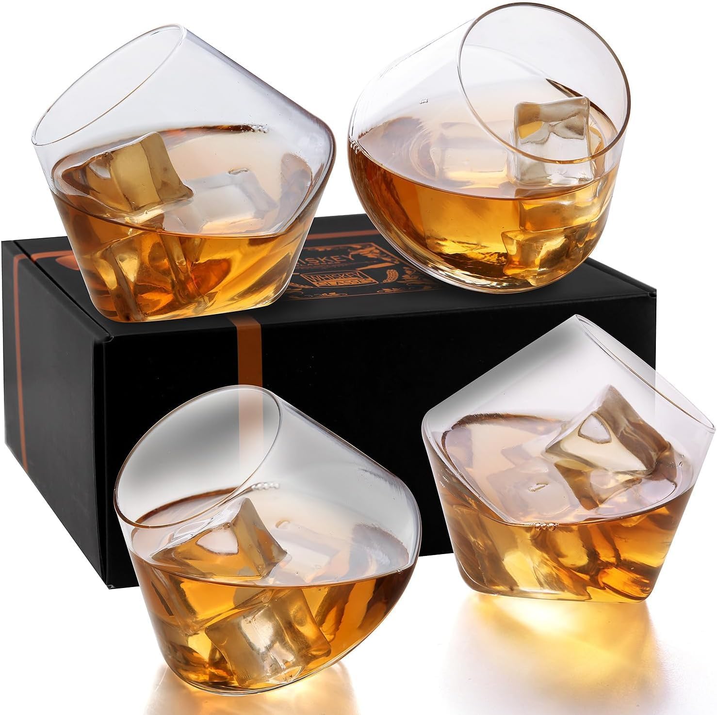 Copa de Vidrio Transparentes Sin Tallo（4pz） - Copa de Whisky Inclinada ...