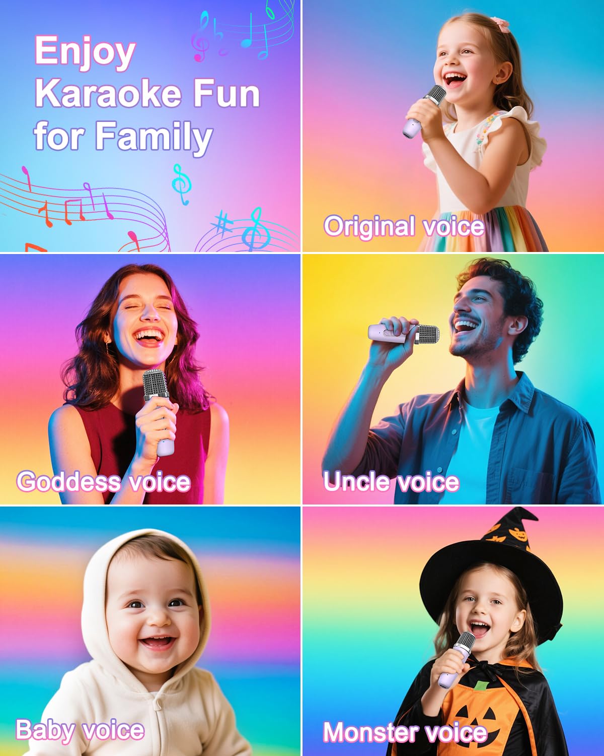 LOFICOPER Karaoke Machine, Portable Bluetooth Speaker with 2 Wireless Microphones, Adjustable Speaker & Microphone Volume - Image 4