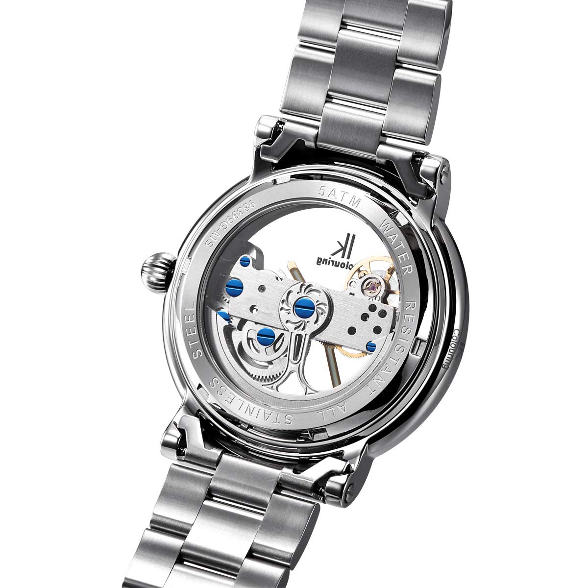 Alienwork IK Orologio Automatico Uomo Donna Scheletro Meccanismo a Ponte Fondo in Vetro