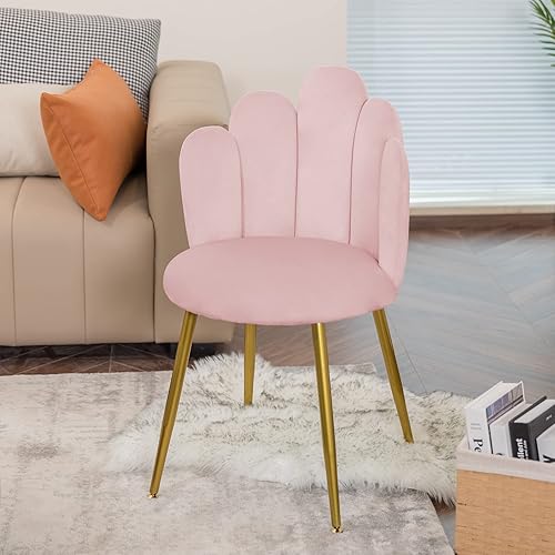 Miniatura 7 de Vanity Chair for Makeup Room - Midcentury Modern Accent Velvet Chair with Back Support, Gold Legs for Living Room Bedroom (Pink) Rosado,Beige,Blanco