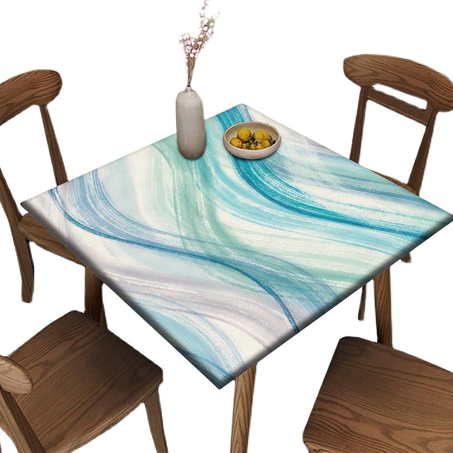 Nappe de table carrée à motif floral bleu élastique contre le vent pour pique-nique