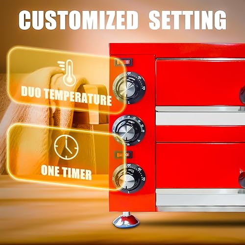 Miniatura 3 de KOOTEN Horno eléctrico comercial de pizza de 12 pulgadas, máquina de pizza de 2 capas para interiores, horno de acero inoxidable de encimera con