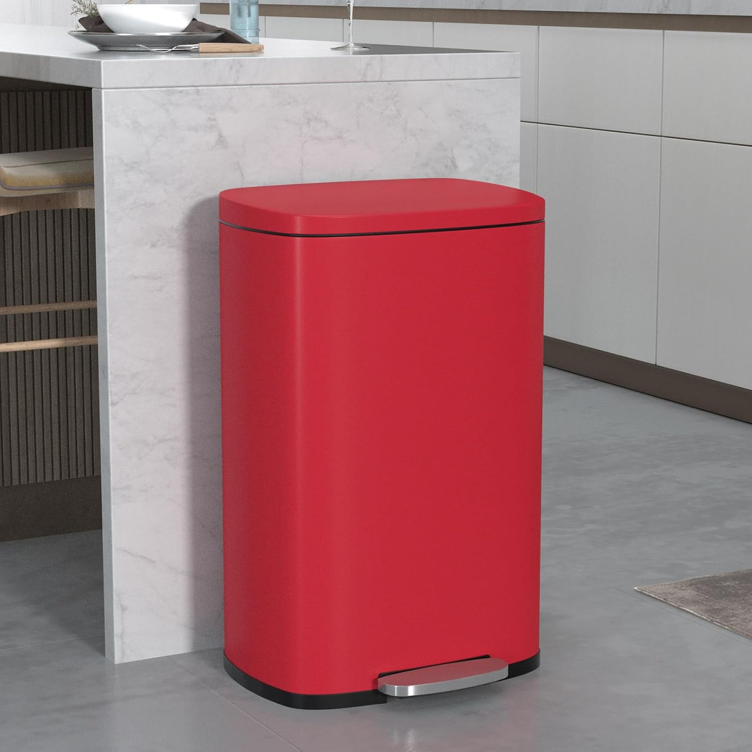 50 Liter / 13 Gallon Kitchen Trash Can with Lid, Stainless Steel Trash Can with Foot Pedal and Plastic Inner Bucket, Fingerprint-Resistant Soft Close Lid Garbage Can, Odor Proof and Hygienic, Blue