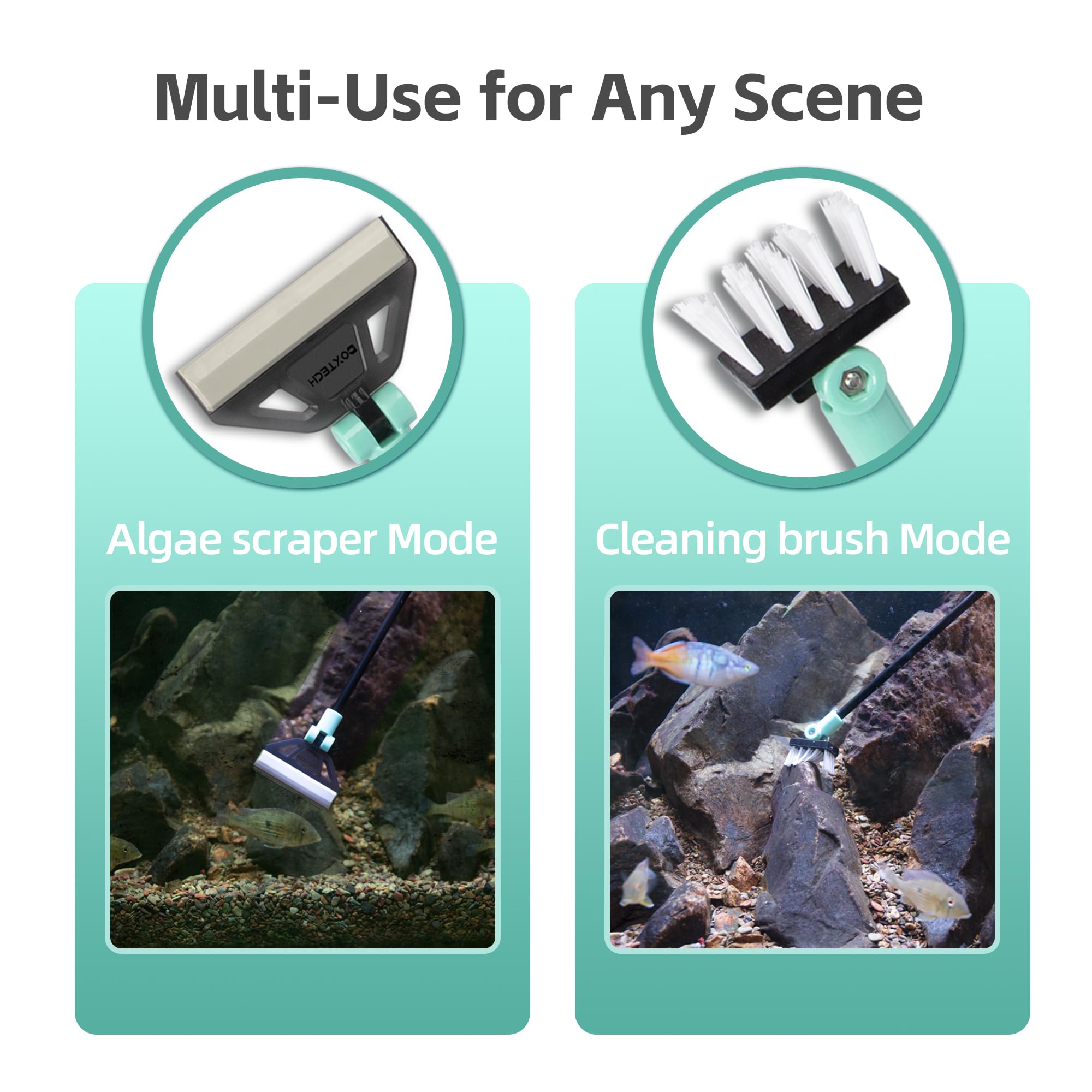 UPETTOOLS Rascador de algas para acuarios de cristal, rascador de algas ajustable 2 en 1 con 5 cuchillas de acero inoxidable y cepillo de limpieza, herramientas de limpieza de vidrio de acuario para