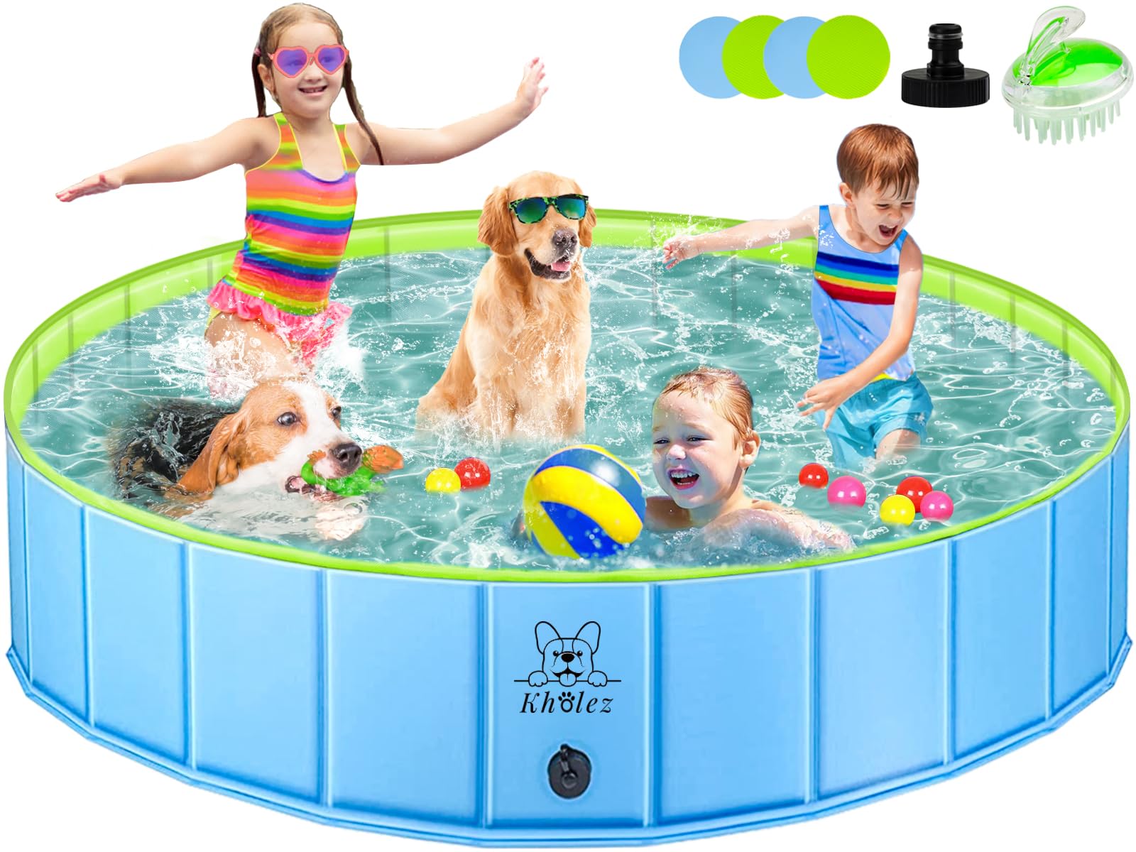 Piscina para Perros Plegable, Antideslizante Bañera para Mascotas, Portátil Bañera para Niños Natación Piscina para Mascotas Perros Piscina de Bolas para Bebé Niño Redonda Piscina - Verde